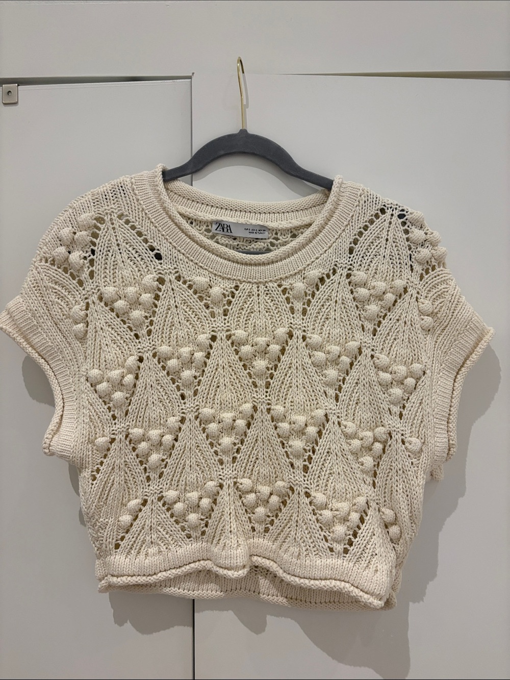 Zara Cream Short-Sleeve Knit Top